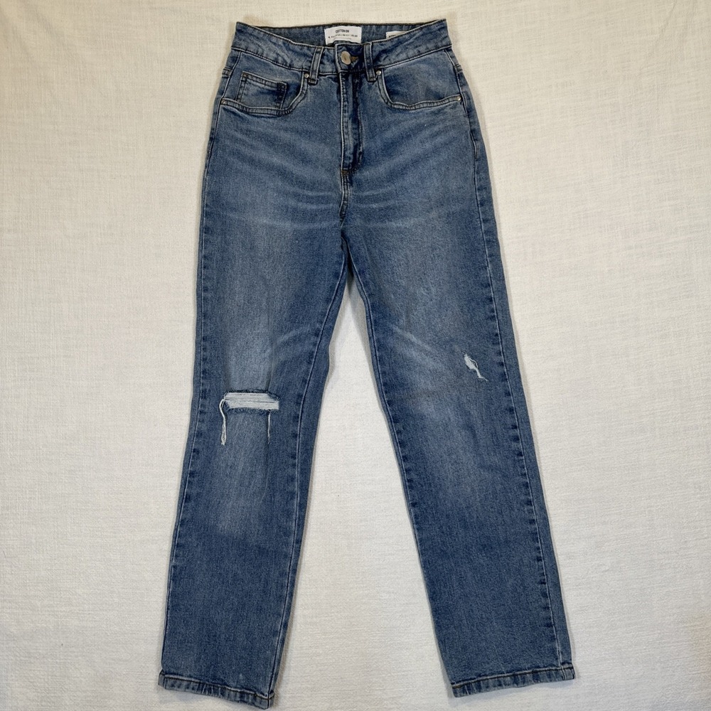 Cotton:On Womens Jeans Stretch Straight Leg Distressed Size 4